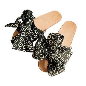 Brother Vellies Burkina Sandal Women 7 Slip On Big Bow Black Cream Circles